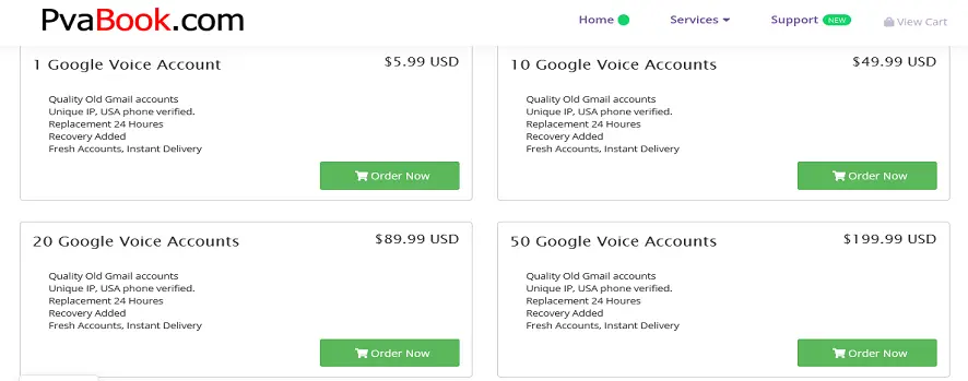 PvaBook site to buy google voice